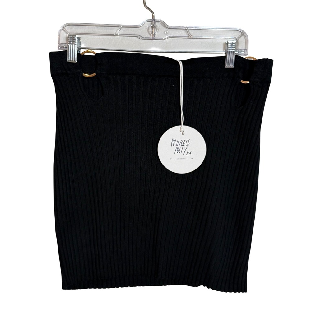 Princess Polly Nina Black Rib Knit Mini Skirt O-Ring Cut Out US 10 NWT